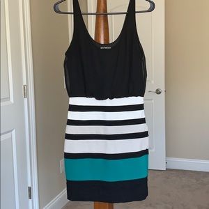 Express Sheath Black Chiffon Bodice Striped Skirt